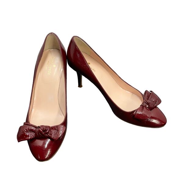 Kate Spade New York Shoes - Kate Spade Maroon Red Patent Leather Bow Heel Women 8